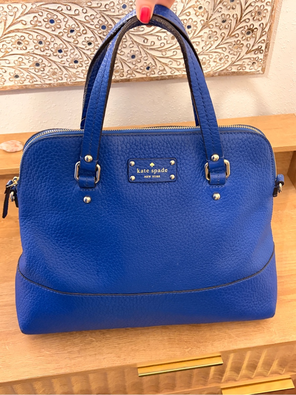 Kate Spade New York Grove Court Large Maise -Cobalt Blue Pebbled Leather Satchel